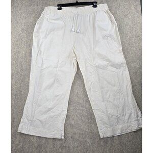 Drawstring Elastic Waist Wide Leg Linen Pants Womens Size 28S White Lightweight